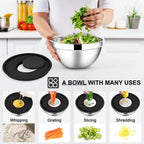 Juego de 7 piezas de ensaladeras prémium de acero inoxidable con tapas, juego de ensaladeras apilables, cuencos duraderos y gruesos, aptos para ensaladas, aptos para lavavajillas y microondas, ideal para Navidad, Hanukkah, Pascua, Acción de Gracias, almac