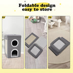 Rascador para gatos | Casa de Árbol para Gatos Moderna y Grande de 2 Pisos con Rascador, Cueva Oculta & Túnel, Mueble Doblable en Formato Caseta