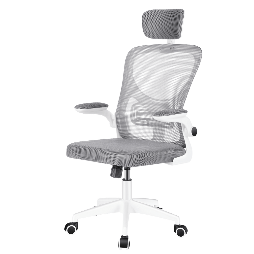 Silla de Oficina con Función de Inclinación de 105°, Silla de Oficina Ergonómica con Soporte Lumbar, Reposacabezas y Reposabrazos Ajustable, Silla Giratoria, Silla de Oficina de Altura Ajustable 120Kg, Blanca