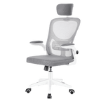 Silla de Oficina con Función de Inclinación de 105°, Silla de Oficina Ergonómica con Soporte Lumbar, Reposacabezas y Reposabrazos Ajustable, Silla Giratoria, Silla de Oficina de Altura Ajustable 120Kg, Blanca