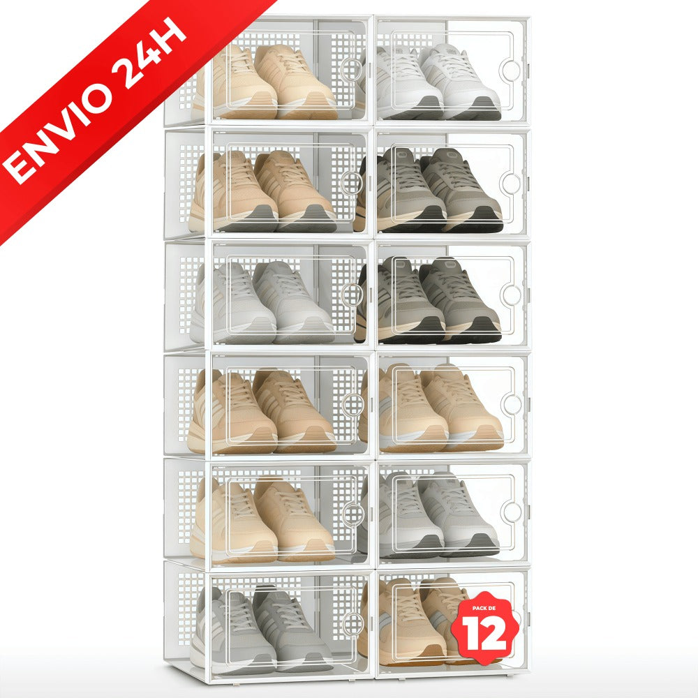 RELAXTY Pack Organizador de Calzado – Cajas DE Zapatos Transparentes Apilables con Apertura Frontal, Sistema Antivuelco y Ventilación
