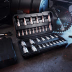 TAckLIFE Juego de 33 Piezas de Brocas Torx y Hexagonal 1/4", 3/8", 1/2" en Acero S2 y Cr-V con Estuche de Almacenamiento Duradero