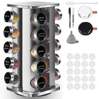 Miorkly Estante de Especias Cuadrado con 12/20 Tarros, Carrusel Giratorio 360° en Acero Inoxidable para Organizar Condimentos, Soporte Vertical y Dispensadores Incluidos