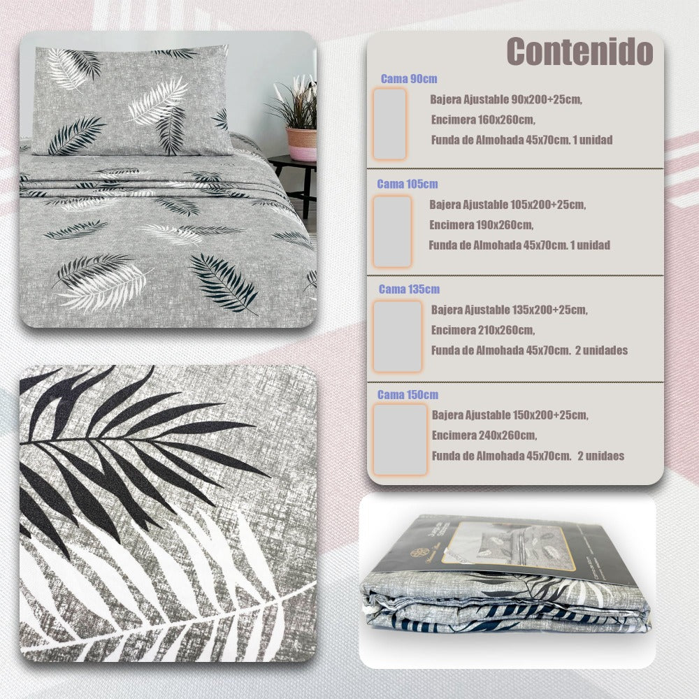 Juego de Sábanas 3 o 4 Piezas de Microfibra, Tejido Cepillado Super Suave, Incluye Sábana Encimera + Sábana Bajera Ajustable + Fundas de Almohada