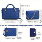 Juego de 4 piezas de bolso para mujer de moda retro con relieve, bolso tote simple de gran capacidad, bolso cruzado casual y versátil de un solo hombro, un colgante de oso al azar, bolso de mano portátil, monedero, adecuado para desplazamientos diarios, v