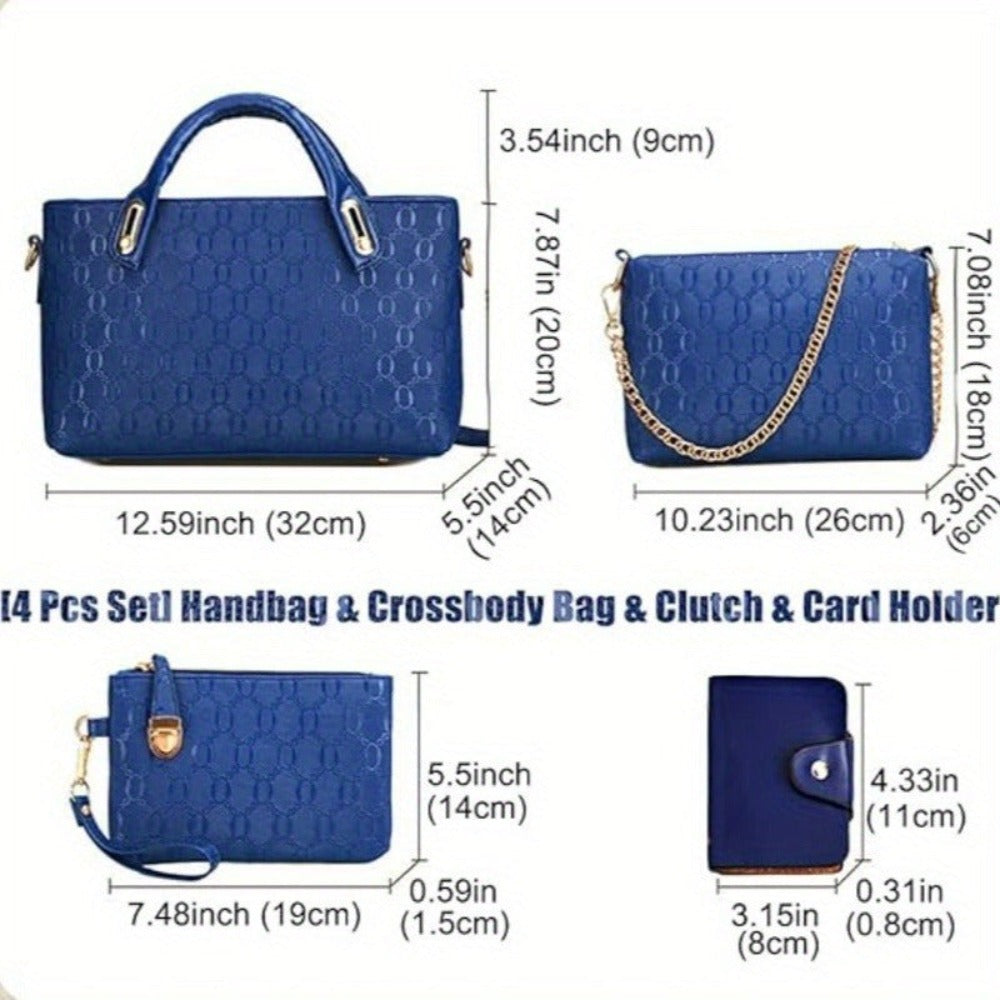 Juego de 4 piezas de bolso para mujer de moda retro con relieve, bolso tote simple de gran capacidad, bolso cruzado casual y versátil de un solo hombro, un colgante de oso al azar, bolso de mano portátil, monedero, adecuado para desplazamientos diarios, v