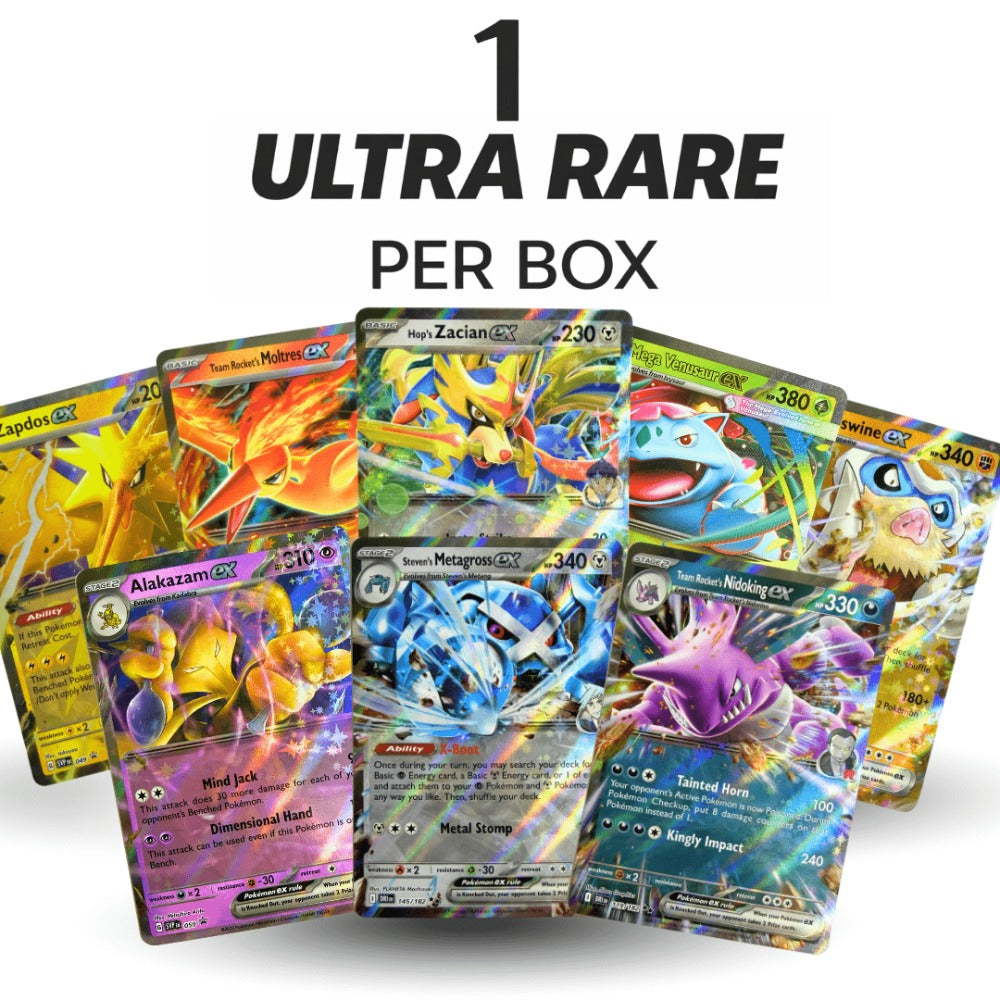 Cartas Pokémon: Paquete ULTRA +100 Cartas, Incluye 1 EX ULTRA RARA Brillante en Inglés - Conjunto Pokémon