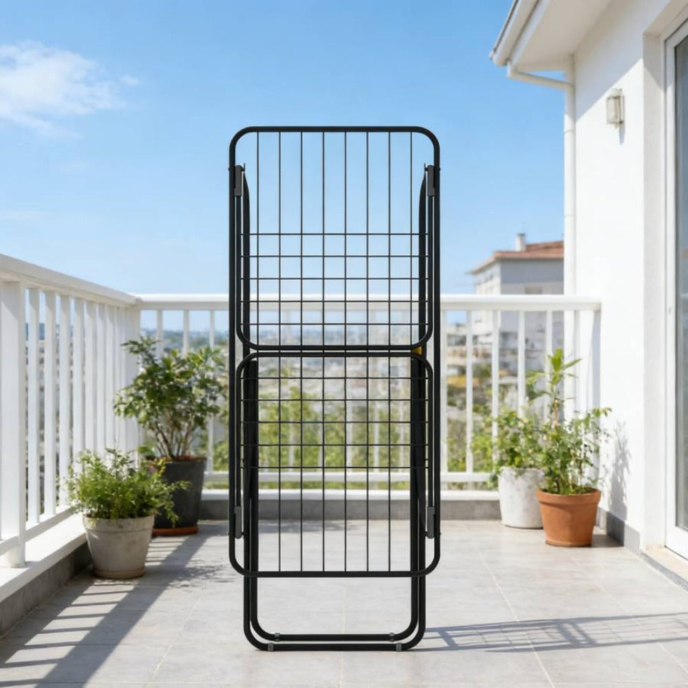 Tendedero de patio con balcón negro, gran tendedero en forma de ala, plegable, para interior y exterior, para el hogar, de pie 145x95x55CM