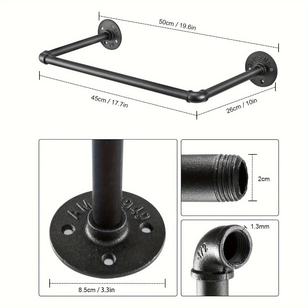 Perchero de tubo industrial de 200 cm para montar en la pared, toallero, barra para prendas de estilo vintage, riel de pared de alta resistencia para colgar y exhibir ropa, para dormitorio y lavadero