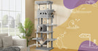 Árbol para Gatos de Interior, Torre Alta de 210 cm con Múltiples Niveles, Casa para Gatos, 8 Postes Rascadores, Hamaca y 4 Pompones