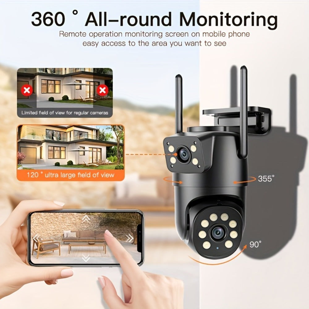 Cámara de seguridad multifuncional inalámbrica para exteriores con wifi, monitoreo de seguridad 2K de alta definición, lente dual, rotación automática, panorámica, inclinación, visión nocturna, detección de movimiento, llamada bidireccional, cámara de seg