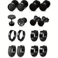 8 Pares de Aretes Negros para Hombre, Aretes de Acero Inoxidable 316L Hipoalergénicos para Pendientes de Piercing, Aretes de Aro Negros para Hombre