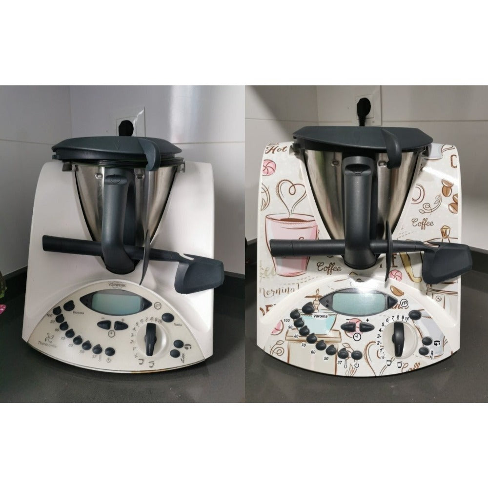 APCym Vinilo para Thermomix TM31 MOD. COFFE HOT Pegatinas decorativas compatibles con robot de cocina Thermomix TM31, diseño de accesorios de cocina, resistente al agua, autoadhesiva