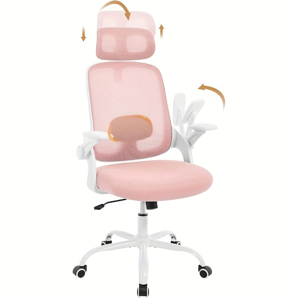 Silla de oficina ergonómica, silla de escritorio con reposacabezas ajustable, soporte lumbar, función de balanceo, reposabrazos plegables, silla para oficina en casa, silla de trabajo