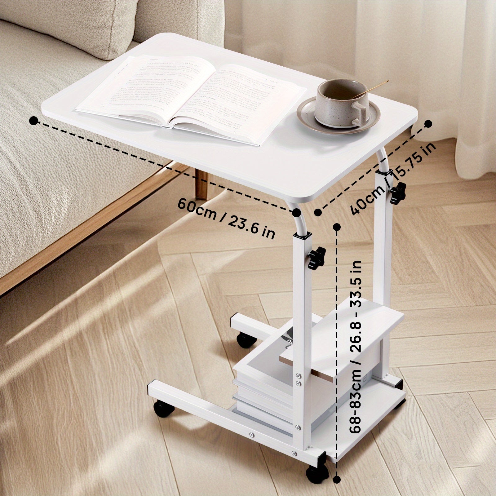 Escritorio | Escritorio Elevable de Altura Ajustable 68.58cm-83.82cm, Escritorio de Ordenador de 3 Niveles con Almacenamiento, Diseño Deslizante