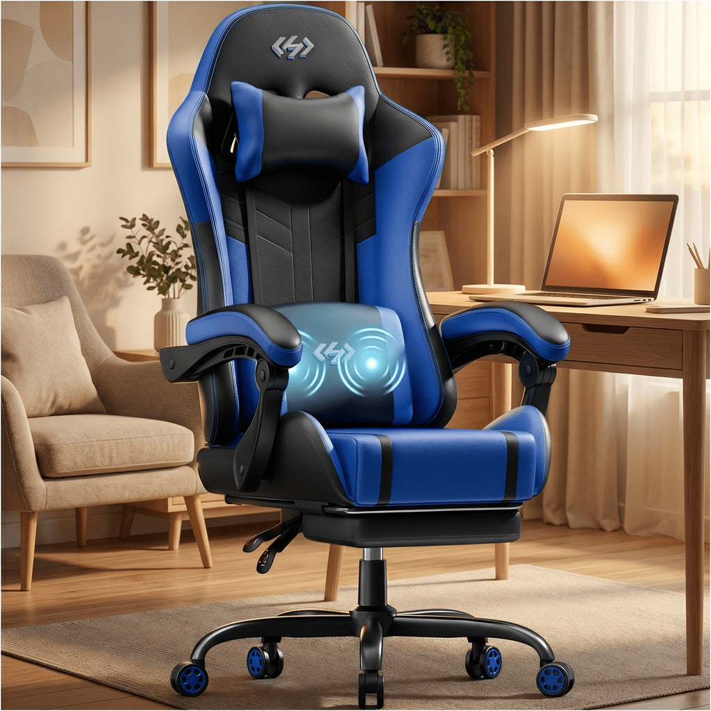 Silla de gaming, silla ergonómica para videojuegos para adultos, silla de ordenador para gamer con reposacabezas, soporte lumbar de masaje, silla de oficina giratoria