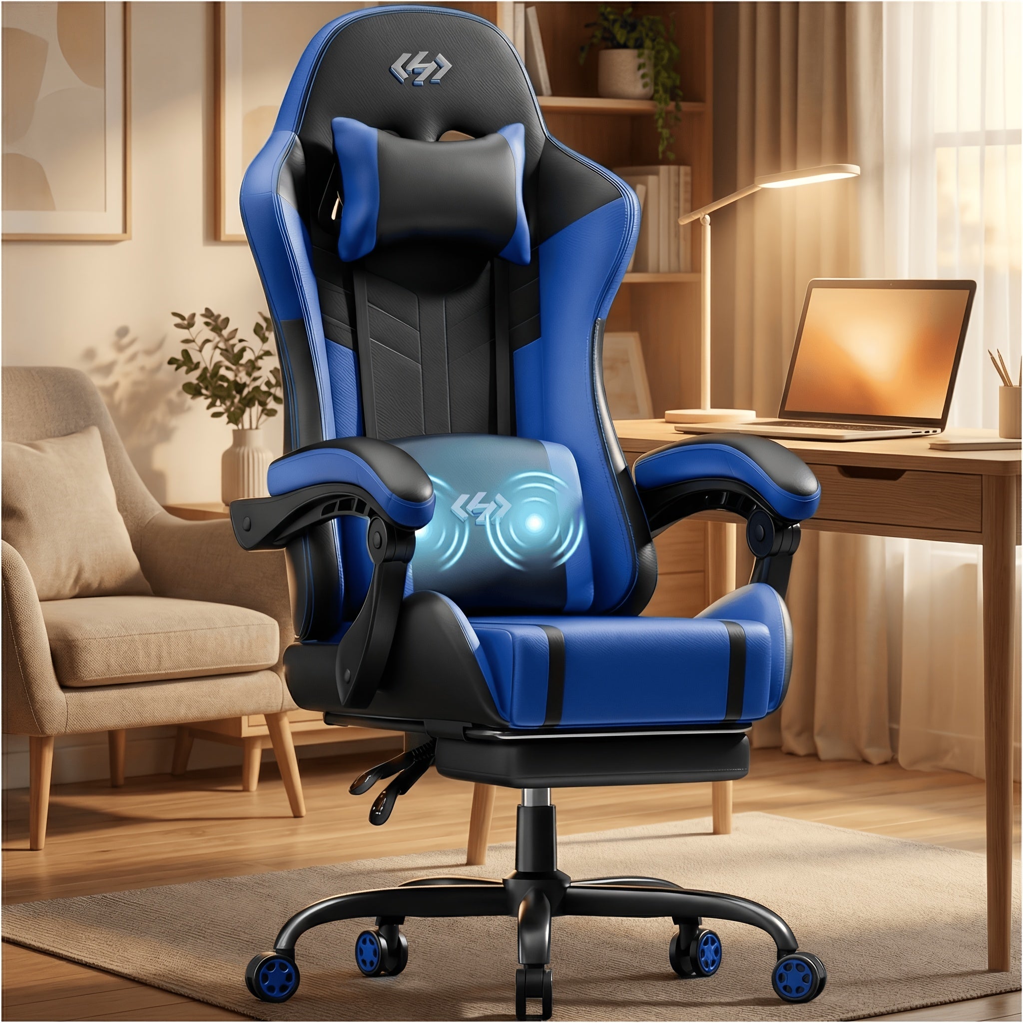 Silla de gaming, silla ergonómica para videojuegos para adultos, silla de ordenador para gamer con reposacabezas, soporte lumbar de masaje, silla de oficina giratoria