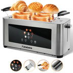Tostadora de Pan 1400W, Tostadora de Acero Inoxidable, Pantalla Táctil LCD, 2 Ranuras Anchas para Tostadas, Tostadora de 4 Rebanadas, 7 Niveles de Marron, con Calentador de Rosquillas, Bandeja de Salpicaduras Extraíble