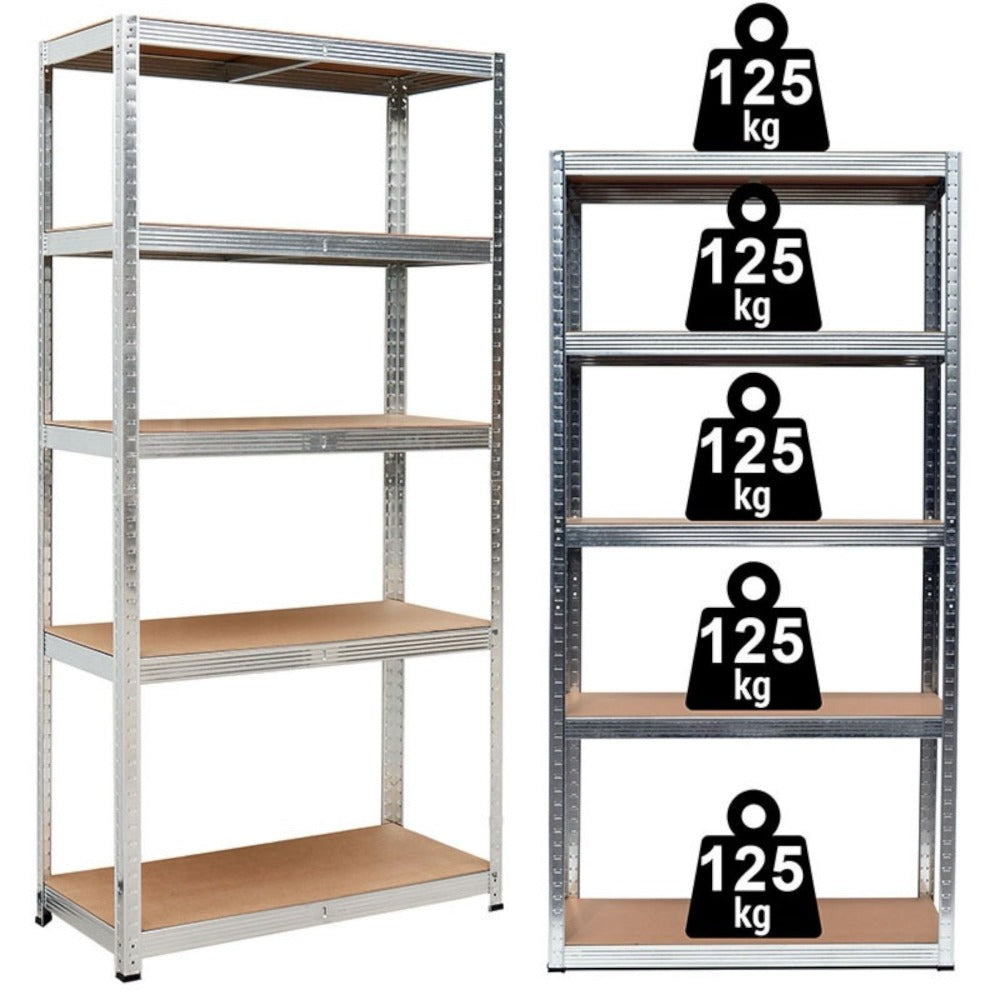 Estantería Metálica Almacenaje de Acero Galvanizado con 5 Baldas de MDF, Plata, 180x90x40cm Modular, Baldas Ajustables, trastero, Garaje.