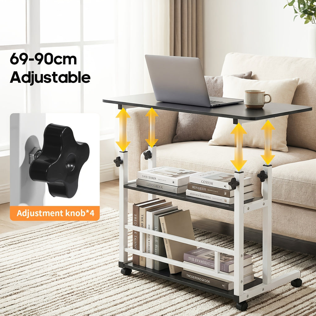 Escritorio | Escritorio de pie de altura ajustable, escritorio móvil con ruedas universales, almacenamiento de doble capa, estable y cómodo, mesa
