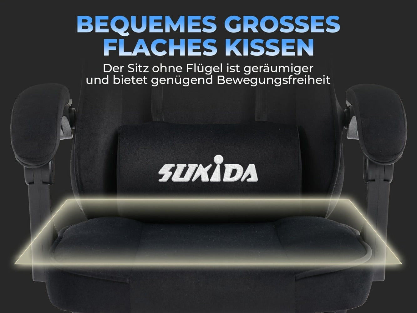 Silla de gaming SUKIDA de tela, silla de gaming ergonómica con reposapiés, silla de carreras para ordenador ajustable con soporte lumbar, silla ergonómica para PC negra