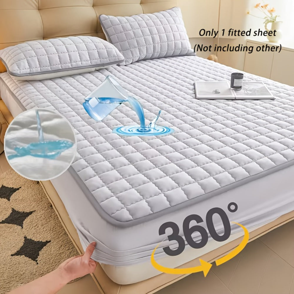 1 pieza Protector de colchón impermeable de alta calidad, sábana bajera ajustada, fabricada con tecnología de gofrado Soundwave, cubrecama suave y cómodo, lavable a máquina, apto para dormitorios, hoteles, residencias estudiantiles, fundas de almohada y r