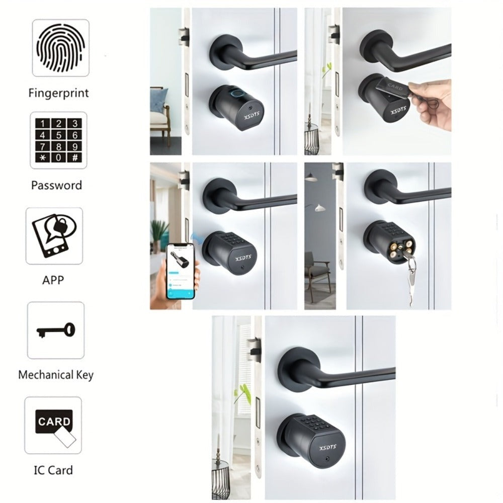 Cerradura Inteligente Cilindro Compatible para Oficina - Sistema de Desbloqueo 5 en 1 con Huella/Llave/Tarjeta/Contraseña/Control por App Tuya, Adecuada para Puertas y Sistemas de Entrada