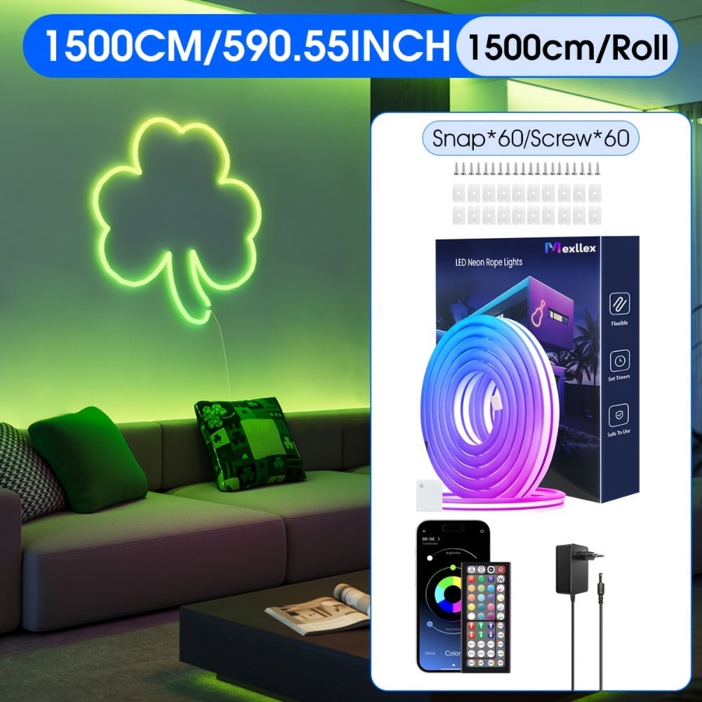 30m/20m/15m/10m/5m Luces LED Neon Flexibles Inteligentes con Control por App/Mando, Alta Calidad, Regulables, Lámpara RGB para Exteriores, Sincronización Musical o DIY, Función Temporizador para Habitaciones, Regalos