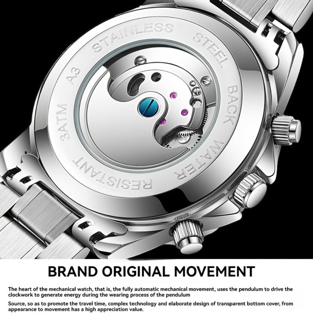 Reloj mecánico automático de lujo para hombres con indicador de día y fecha, adecuado para ocasiones formales e informales, un regalo perfecto