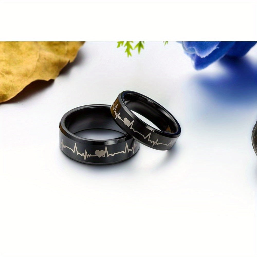 Anillo de pareja JewelryWe, carburador de tungsteno con corazones y latido, anillos de compañero, anillos de la amistad, anillos de boda, anillos de compromiso, banda,