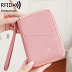 Portapassaporte RFID con cremallera y correa de muñeca, bolsa de almacenamiento multifuncional portátil para viajes, pasaporte y documentos, tarjetero