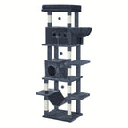 Árbol para gatos extra alto de 210 cm con 8 postes rascadores y 2 cuevas - Muebles para gatos de múltiples niveles de alta resistencia, tapete lavable, hamaca y pelotas de felpa - Torre para gatos grande con base resistente