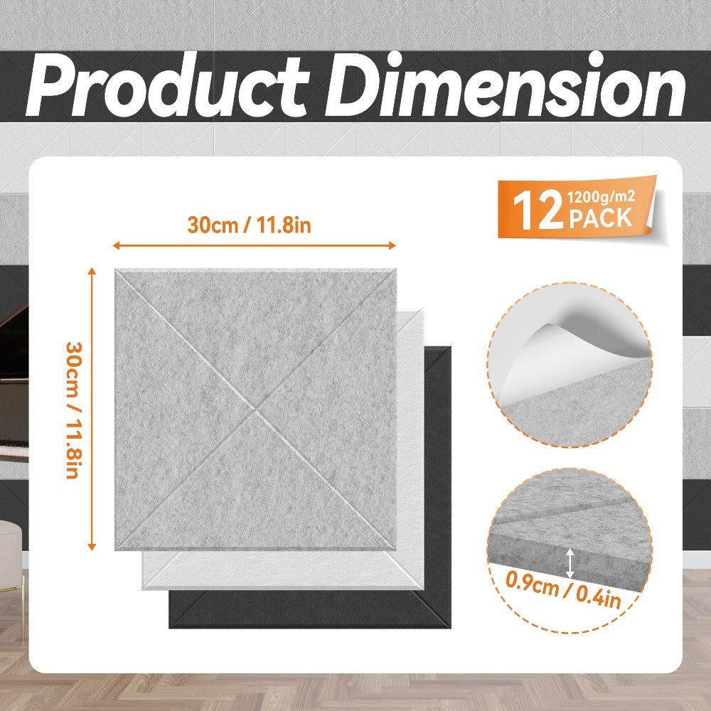 Paneles acústicos de pared autoadhesivos con patrón en X, 12x paneles de pared, revestimiento de pared de listones para aislamiento acústico, absorbe el ruido en paredes/techos