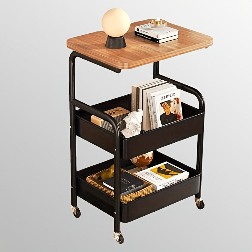 Carrito de rodillos multifuncional de tres niveles, estante de almacenamiento multifuncional de metal, estante para snacks, con rodillos portátiles, adecuado para cocina, hogar u oficina, carrito de rodillos para almacenamiento y organización de oficina,