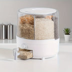Dispensador de granos giratorio, sellado para cocina, a prueba de insectos y humedad, contenedor de almacenamiento de cereales enteros, cubo de arroz doméstico con seis compartimentos grado alimenticio