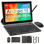 Tabletas Android | Tableta nueva con sistema Android 15, 10.1 pulgadas, 12 (3+9) GB de RAM, 64 GB de ROM + 1 TB de memoria ampliable, 2.0 + 8.0