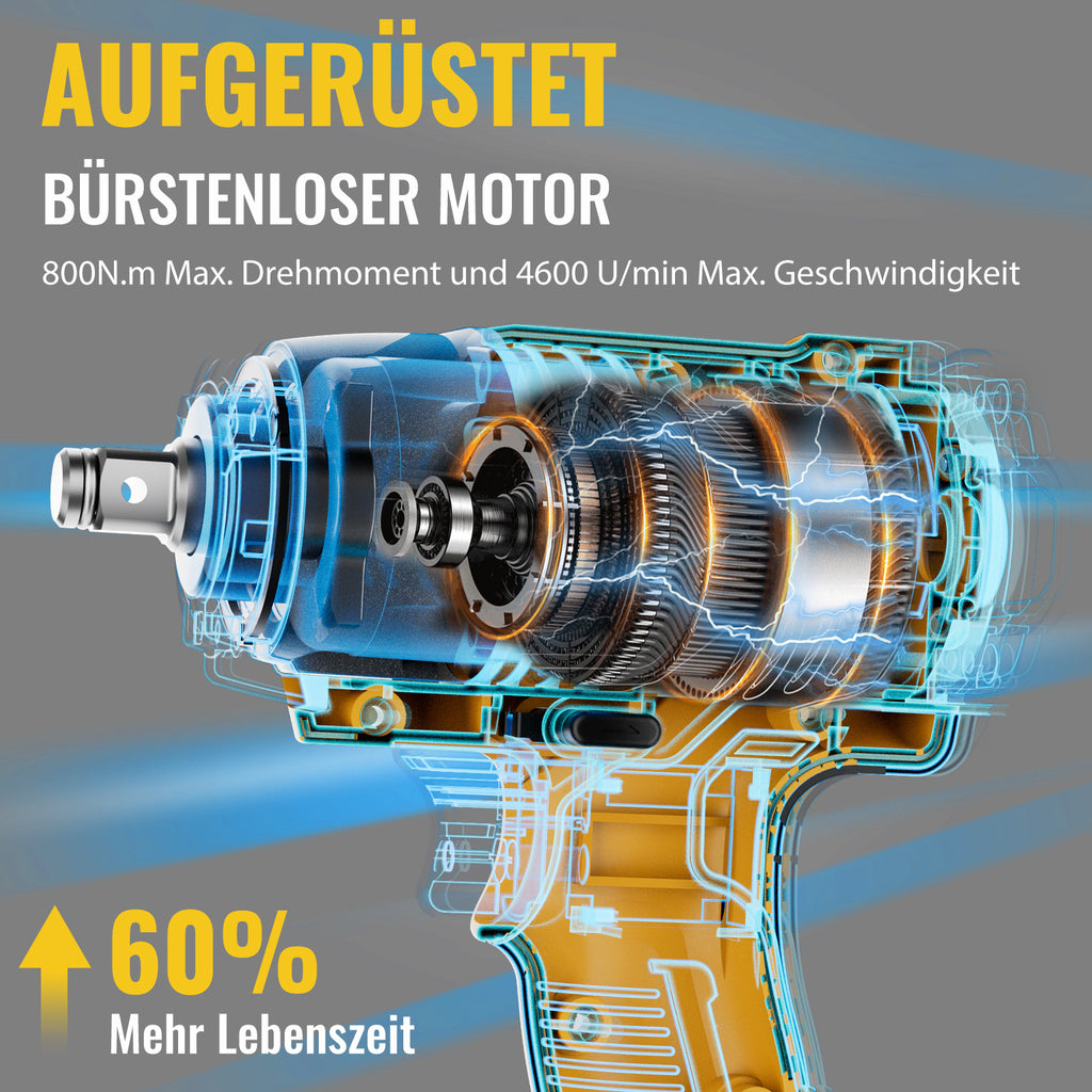 Llave de impacto inalámbrica de 800 Nm para reparación de coche muebles y montaje | diseño funcional