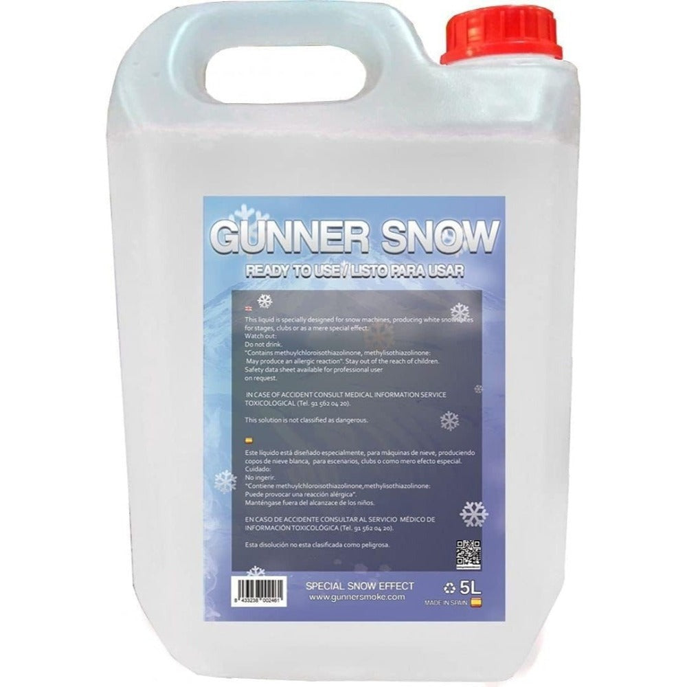 Gunner Smoke Líquido para Máquina de Nieve, 5 Litros, Máxima Eficiencia, Seguro, Sin Restos, Ideal para Eventos, Fiestas, Decoraciones Navideñas, 5L