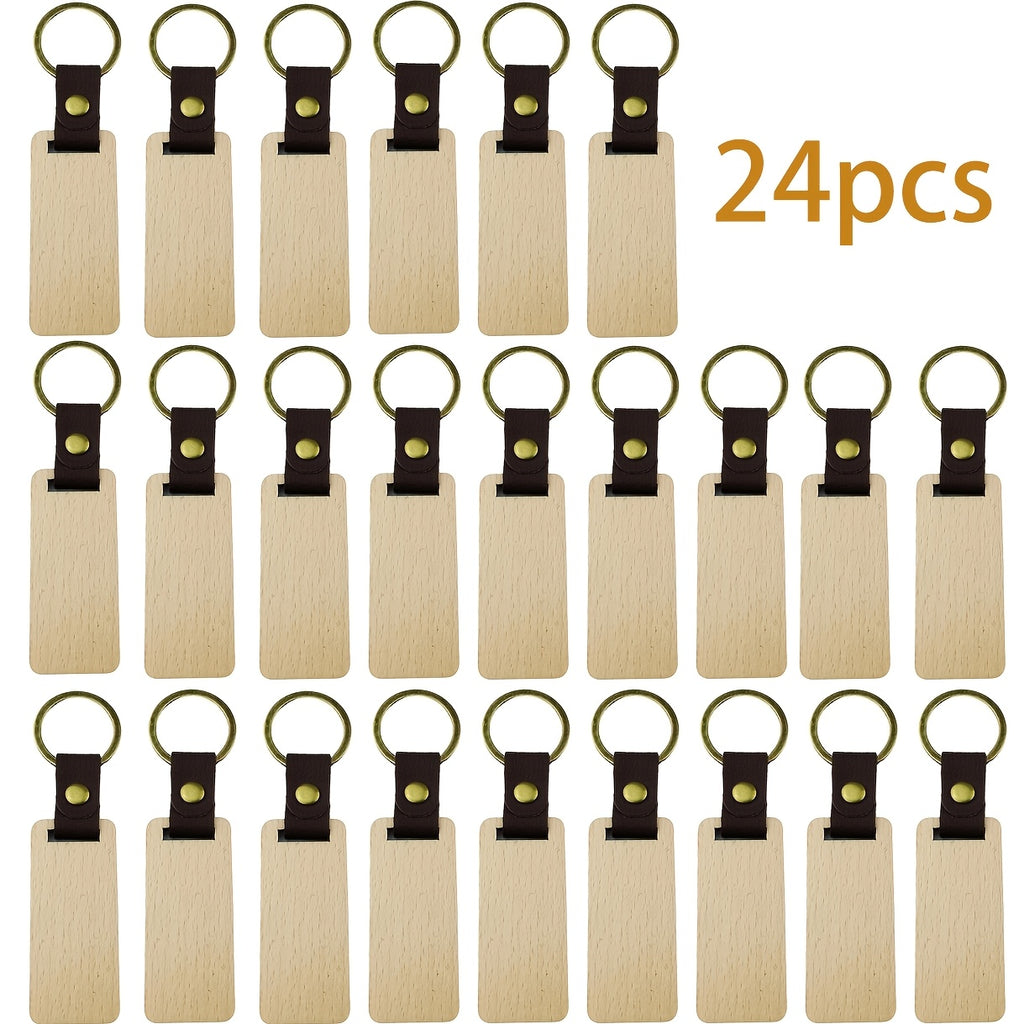 Dofiki 24/48/98 piezas de llaveros de madera de haya en blanco para diversas decoraciones de llaves, pintura, colgantes para proyectos de bricolaje, regalos festivos