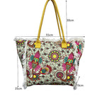 MEJORADA Bolso de Playa Grande con Estampado Colorido y Flecos, Estilo Tote con Forro Interior, Tamaño 55x35x20 cm - Ideal para Playa, Piscina y Viajes