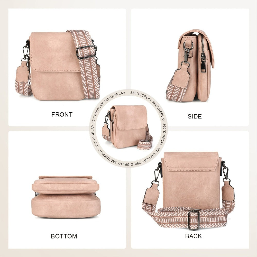 Un nuevo bolso bandolera para mujer con varios bolsillos, tapa abatible, correa ancha de PU tejido de moda y diseñado para llevar sobre un solo hombro