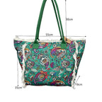 MEJORADA Bolso de Playa Grande con Estampado Colorido y Flecos, Estilo Tote con Forro Interior, Tamaño 55x35x20 cm - Ideal para Playa, Piscina y Viajes