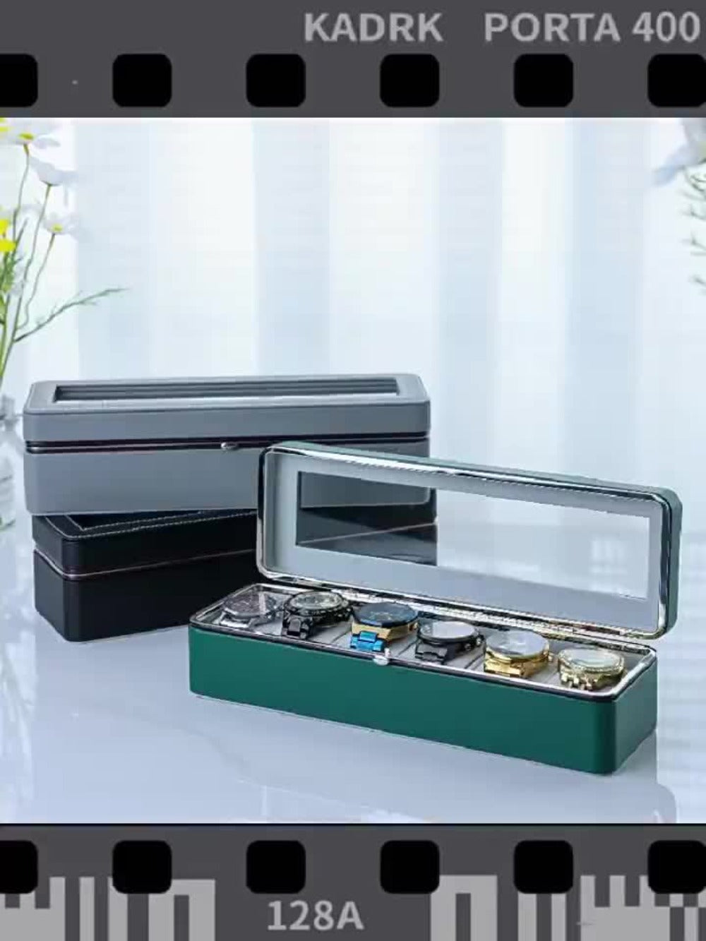 Caja de almacenamiento de relojes de lujo con 6 compartimentos y tapa transparente - Espacio de almacenamiento espacioso, adecuada para relojes mecánicos y de cuarzo para hombres y mujeres, diseño portátil para uso doméstico o de viaje, solución de almace