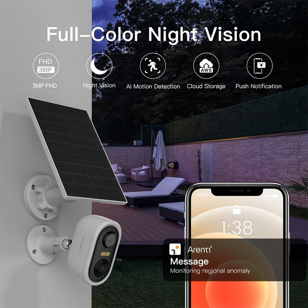Cámara de Seguridad Inalámbrica Solar Arenti para Exteriores, Cámara de Seguridad para Hogar y Jardín, Cámara CCTV, Alimentación por Batería Solar Sin Cables, Cámara de Vigilancia con Batería, Nube/SD, Detección de Movimiento con IA, Foco, IP65, Visión No