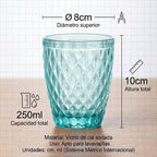 TRESV Set de 6 Vasos de Cristal 250ml | Diseño de Diamante Elegante | Aptos para Lavavajillas | Vidrio Sin Plomo para Agua y Refrescos