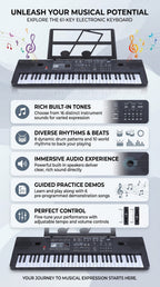 Piano electrónico de 61 teclas, piano ideal para principiantes, piano electrónico portátil, con 16 tonos, 8 efectos de sonido de percusión, 10 ritmos, 6 demostraciones, altavoces incorporados, sonido de alta calidad, es la mejor opción para entusiastas de