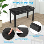 Banqueta para Piano MUSTAR de 74 cm con Almacenamiento - Taburete de Madera Maciza, Tapizado en Piel Sintética Suave y Compartimento Abatible para Teclados Digitales, Decoración del Hogar, Banqueta de Tocador -