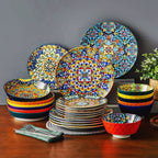 Juego de 24 Piezas de Vajilla Estilo Bohemio con Plato Principal, Platos para Postre y Tazones para Pasta o Cereal, Servicio para 6 Personas