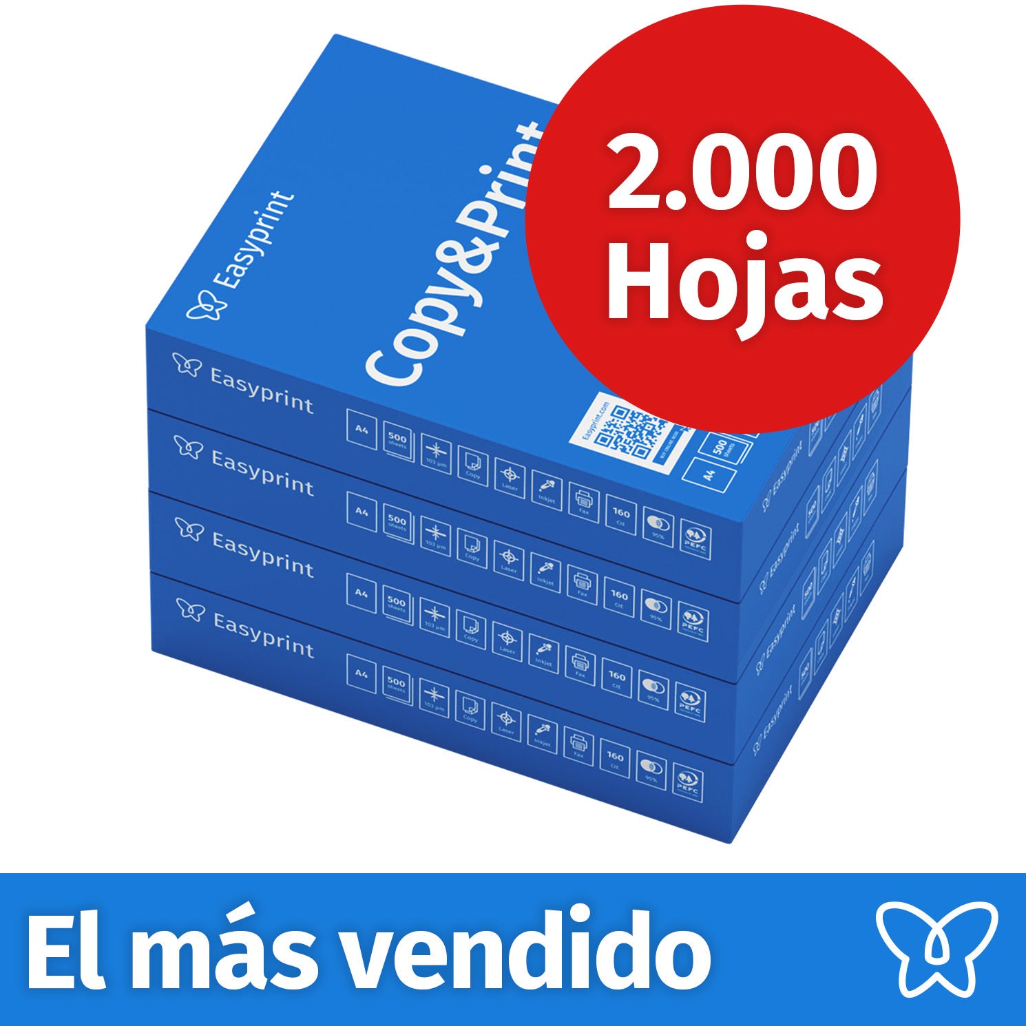 Papel para impresora Easyprint, papel de fotocopia de 2000 hojas, 4 x 500 A4 Premium, blanco brillante CIE 160, certificado PEFC