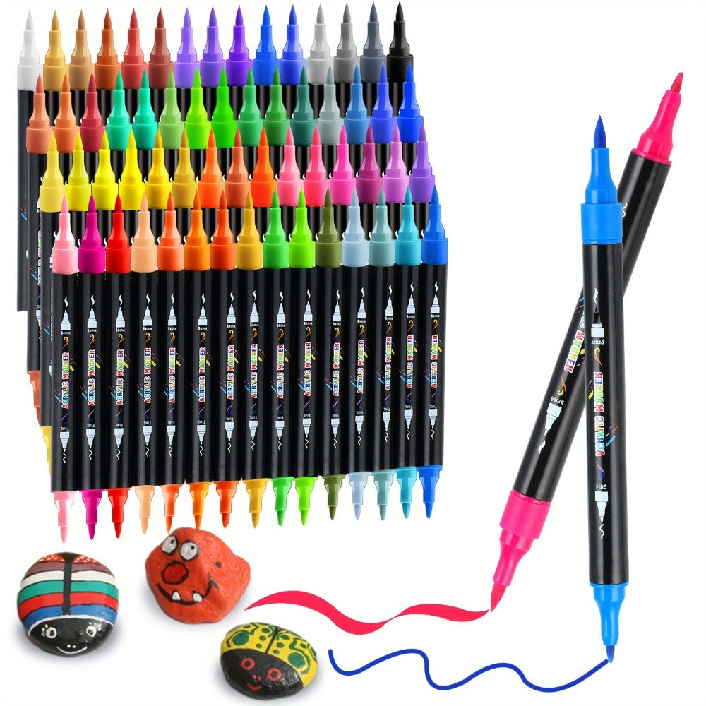 ["60/48/30 Colores Pintura Acrílica] Rotuladores de Pintura Acrílica de Doble Punta para Uso Artístico Profesional, Bolígrafos de Pintura Acrílica con Punta de Pincel y Punta Fina, Huevos, Madera, Roca, Plástico, Piedra, Vidrio, Cerámica"